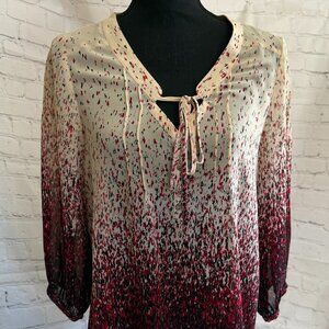Petticoat Vintage Cream & Burgundy Splatter Print Sheer Blouse | Boho